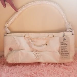 White Joy Mongano faux leather luxe drop handbag